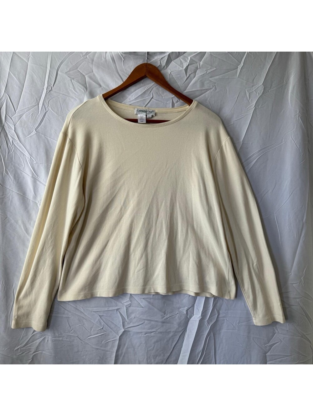 Coldwater Creek Top L Cream Ivory 100% Cotton Long Sleeve Scoop Neck
